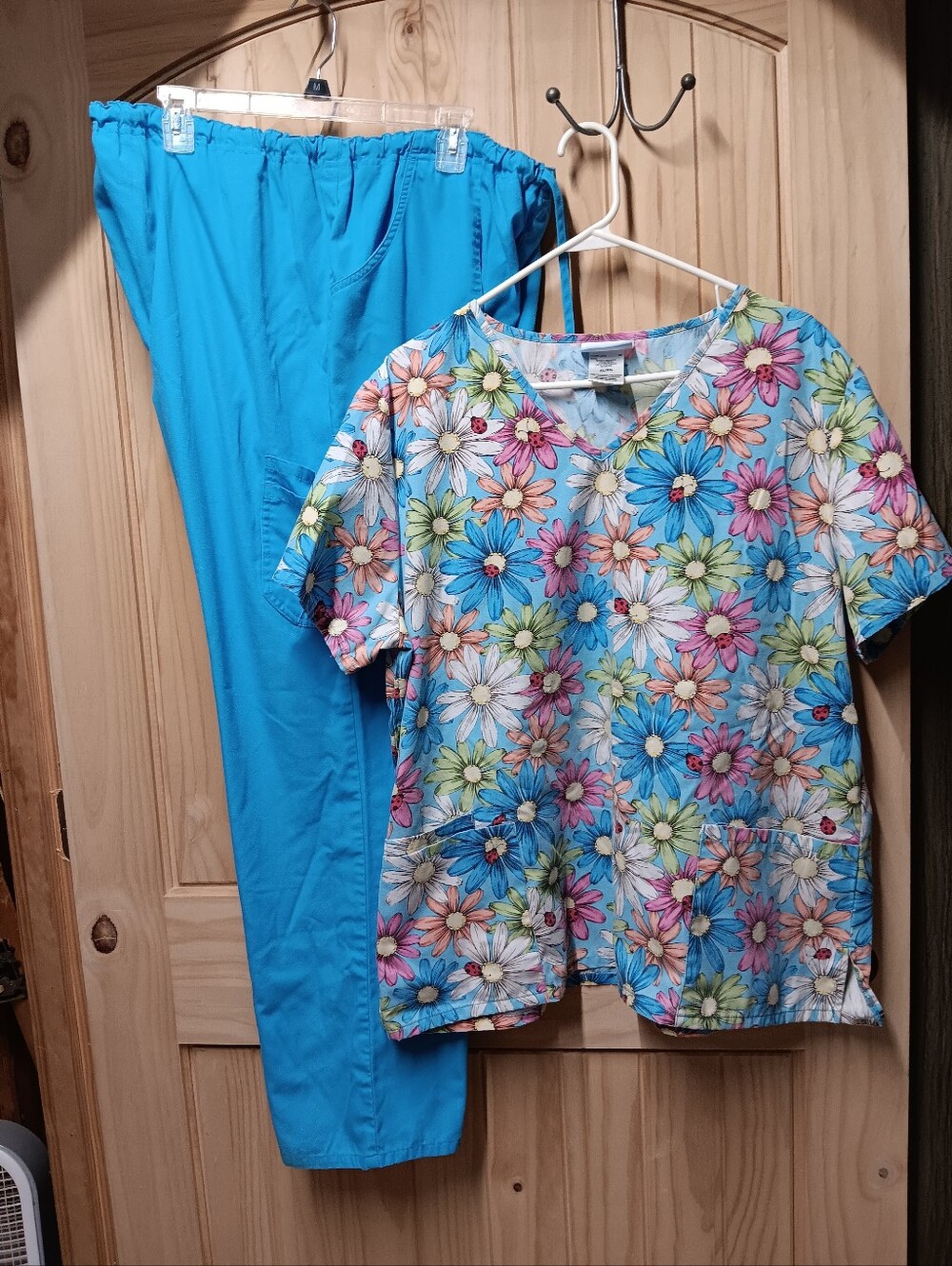 SB Scrub Set Floral Top with Bright Blue Pants